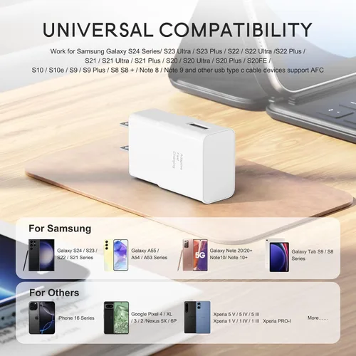Vista 3 de Samsung Adaptador de carga rápida adaptable Bloque de carga rápida Cargador de pared Enchufe para Samsung Galaxy Blanco