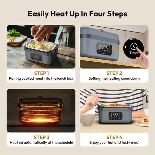 Vista 5 de Fiambrera eléctrica inalámbrica para adultos, hombres y mujeres, calentador de alimentos recargable con batería con contenedor de 1 litro, cuchara