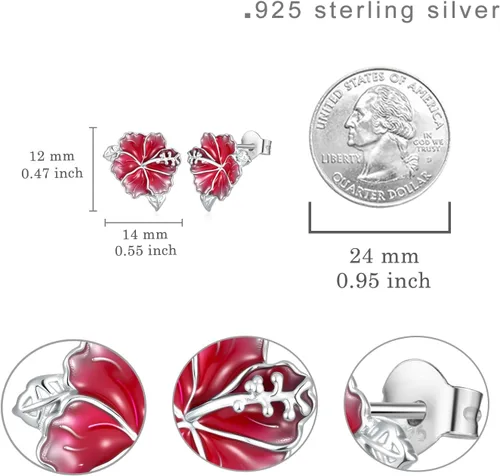 Vista 4 de Aretes de tuerca de hibisco de plata de ley 925, aretes de flor de hibisco, regalos para mujer