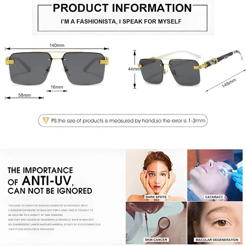 Vista 4 de Gafas de sol de aviador cuadradas de moda para hombre y mujer, estilo vintage de los años 70, lentes de sol de doble puente degradados sin montura