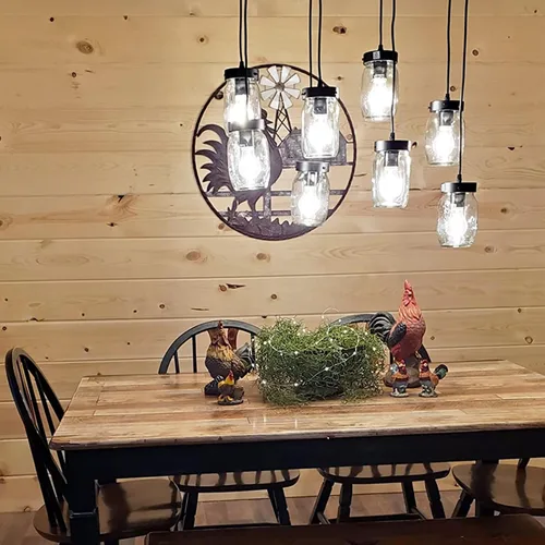 Vista 2 de Wellmet Candelabro de tarro Mason de 8 luces para comedor, rústico de granja lineal para sala de estar, iluminación de isla de cocina, acabado negro