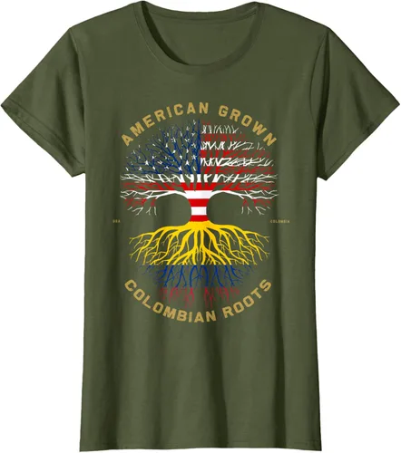 Vista 94 de Camiseta de regalo con la bandera de Estados Unidos con árbol de raíces colombianas