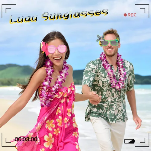 Vista 5 de Flutesan 24 pares de lentes de sol para fiesta Luau, divertidas gafas tropicales hawaianas, suministros para fiestas temáticas de playa