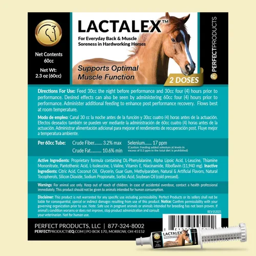 Vista 7 de Lactalex - Pasta de apoyo para la función muscular equina y recuperación de ácido láctico para caballos, 60cc