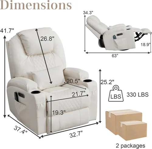 Vista 2 de AHMED Silla reclinable giratoria de doble motor, color beige, juego de 2