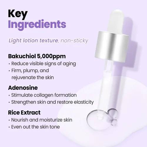 Vista 5 de Glam Up Suero Bakuchiol y ácido hialurónico – Suero alternativo al retinol antienvejecimiento, líneas finas difuminadas, antiarrugas, encogimiento
