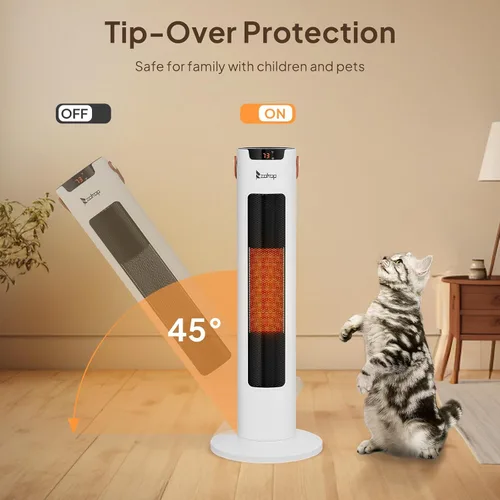 Vista 4 de Calentador de Espacio Eléctrico de 1500W con Control Remoto y por APP, Calentador de Torre de 24" con Oscilación, Temporizador, Termostato
