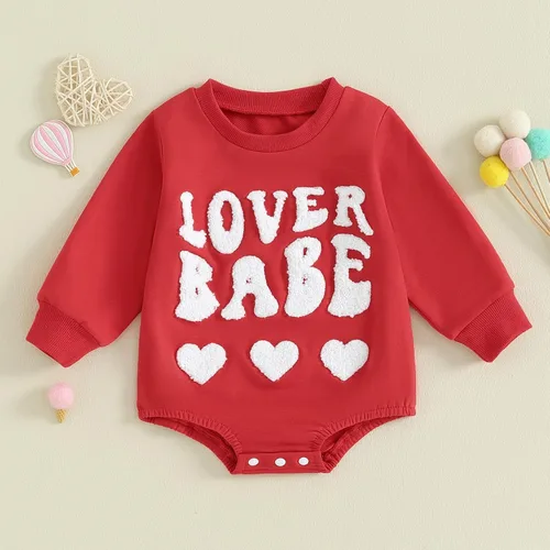 Vista 68 de SOLILOQUY Traje de manga larga con cuello redondo para el primer día de San Valentín para bebé niño y niña, mameluco de corazón de amor