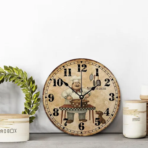 Vista 4 de ArogGeld Chef - Reloj de pared de cocina de madera, 10 silencioso, sin tictac, de cuarzo, funciona con pilas, para sala de estar, dormitorio