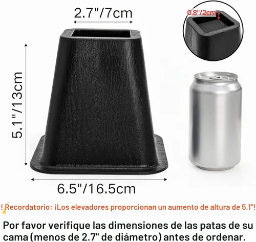 Vista 2 de Paquete de 6 elevadores grandes para muebles de cama, de 6 pulgadas, resistentes para sofá, silla, gabinete, escritorio, plástico ABS alto