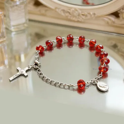 Vista 6 de WE Confirmación Rosario Pulsera Favor (12PCS) Recuerdos de confirmacion brasalete Pulsera roja para invitados, Acrílico, No es una piedra preciosa