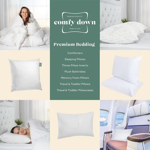 Vista 6 de ComfyDown Almohada de cama de felpa con apoyo de plumas y plumón de alta calidad para dormir, funda de algodón acolchada de lujo, fabricada