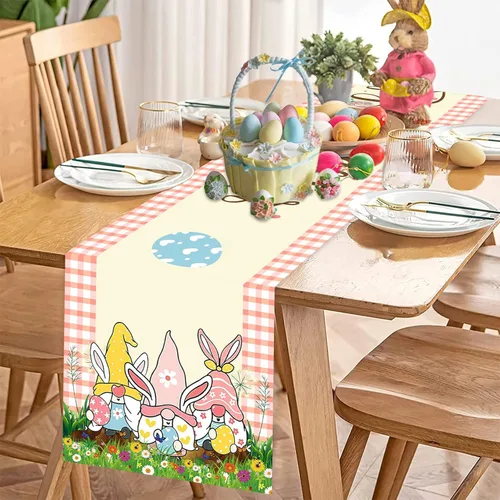 Vista 2 de Camino de mesa de Pascua de 13 x 72 pulgadas, huevos y flores, búfalo, gnomo, camino de mesa, decoración de primavera, vacaciones, cocina, comedor