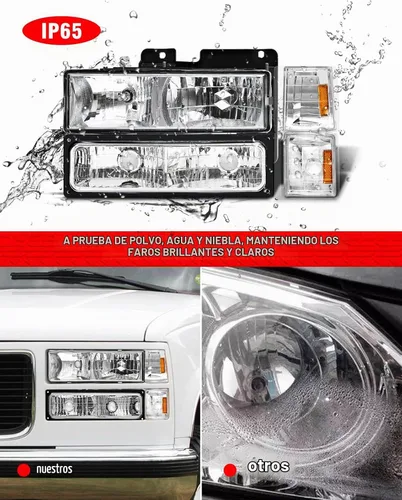 Vista 6 de para Sierra 1994-1998 Conjunto de Faros compatible con GMC C10/Sierra/Suburban/Yukon 1994-1998 con Parachoques y Esquina Carcasa Cromada con Lente