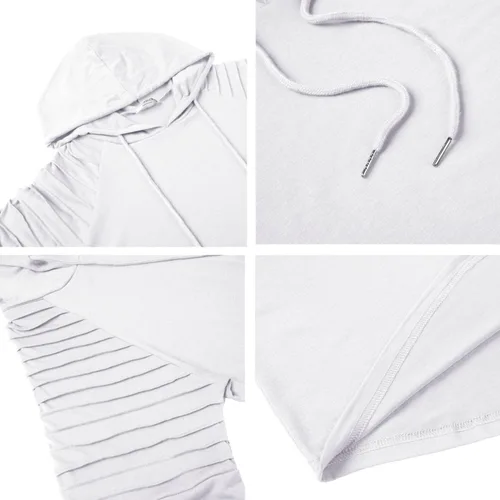 Vista 5 de COOFANDY Sudaderas con capucha atléticas para hombre, ligeras, plisadas, manga raglán