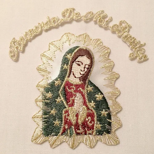 Vista 2 de CF3849 Bautizo Virgen María (Cuadalupe) Parche bordado para planchar (1.75 x 2.25 pulgadas, sin palabras)