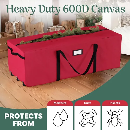 Vista 5 de Bolsa de almacenamiento prémium Elf Stor para árbol de Navidad, bolsa con ruedas, Tela, Rojo, Extra grande