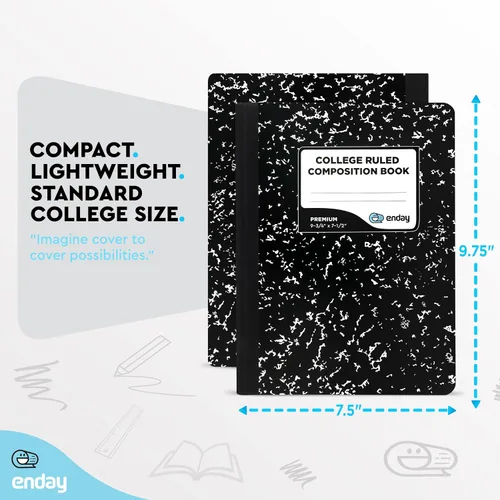 Vista 5 de Emraw cuaderno de composición con cubierta de estilo mármol de color blanco y negro, con 100 páginas de papel blanco con renglones angostos, 2