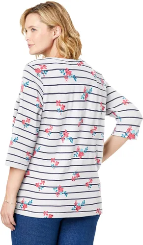 Vista 3 de Woman Within Camiseta de manga tres cuartos con cuello en V y estampado perfecto para mujer