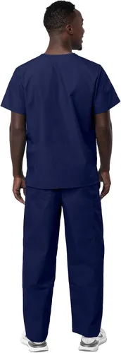 Vista 2 de Sivvan Conjunto médico unisex duradero, camiseta clásica con cuello en V y pantalones médicos con cordón para hombres y mujeres, 5 bolsillos