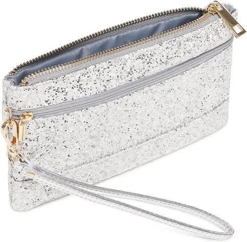 Vista 4 de Bolso de mano de noche brillante de plata para boda Bling Clutch bolso para fiesta