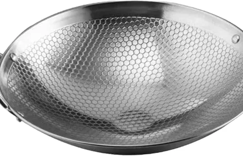 Vista 3 de Sartén de acero inoxidable, wok de fondo redondo, olla wok de doble oreja, olla antiadherente, sartén profunda, 8 pulgadas