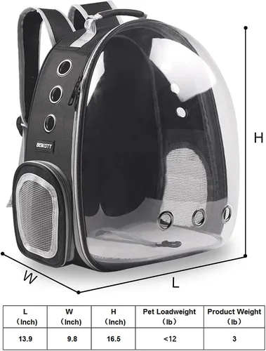 Vista 2 de Mochila para llevar a tu mascota (gatos, perros, conejos, etc.), aprobada por aerolíneas, mochila transparente con cápsula y ventilación
