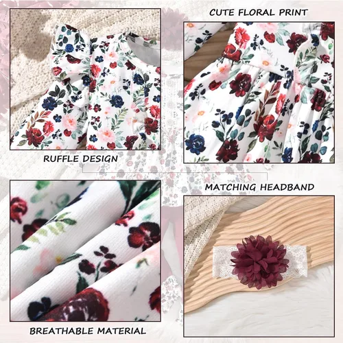 Vista 6 de HINTINA Conjunto de ropa de 2 piezas para niña pequeña con volantes y manga larga
