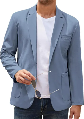 Vista 10 de COOFANDY Blazer casual de lino para hombre, ligero, ajuste regular, chaqueta deportiva de traje con un botón 01-caqui claro