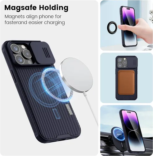 Vista 3 de Nillkin CamShield Pro - Funda magnética para iPhone 15 Pro Max, compatible con MagSafe, funda deslizante para cámara, color morado oscuro