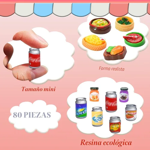 Vista 3 de 80 piezas de mini botellas de comida y bebidas, juguetes de comida de simulación para accesorios de cocina de casa de muñecas, mini juguetes