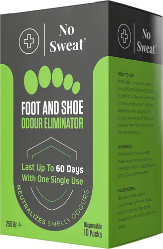 Vista 5 de No Sweat Polvo eliminador de olores para pies y zapatos, dura hasta 60 con un solo uso, estructura salada, sin necesidad de mezclar con agua