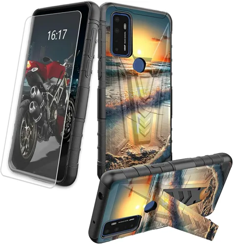 Vista 35 de Funda para AT&T Maestro Max 2021/Cricket Ovation 2 con protector de pantalla de vidrio templado, funda resistente con función atril integrada