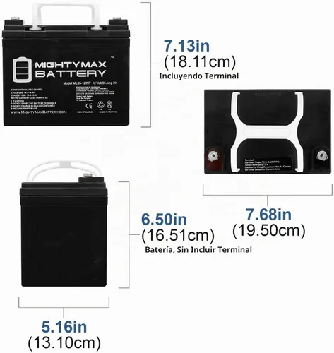 Vista 3 de ML35-12INT - 12 voltios 35 AH, terminal de rosca interna (INT), batería recargable SLA AGM y batería SLA de 5 AH - Producto de la marca Mighty Max