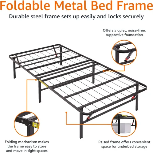 Vista 9 de Amazon Basics Armazón de cama plegable de plataforma de metal con instalación sin herramientas, 14 pulgadas de alto, armazón de acero resistente,