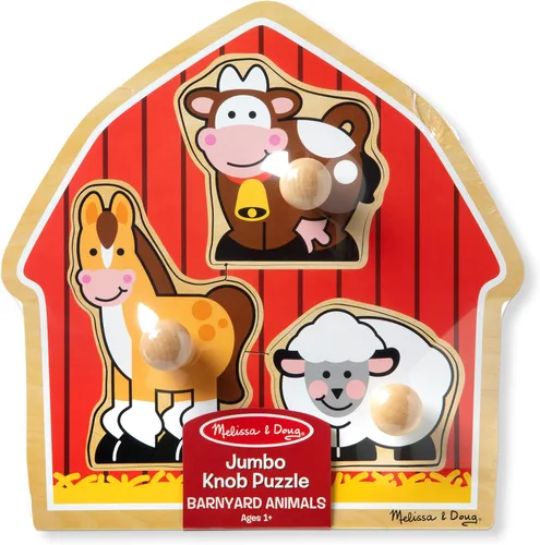 Vista 6 de Melissa & Doug Barnyard Animals Jumbo - Rompecabezas de perilla, rompecabezas de madera para niños pequeños, juguete educativo para reconocimiento