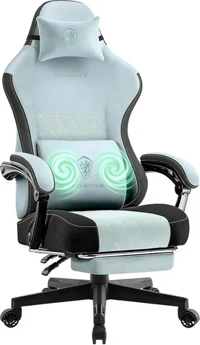 Vista 9 de Dowinx Silla para videojuegos, silla de computadora de tela transpirable con cojín de resorte de bolsillo, silla ergonómica de masaje con soporte