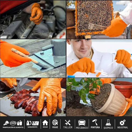 Vista 6 de Dura-Gold Duratection - Guantes desechables de nitrilo con textura de diamante, 8 mil color naranja