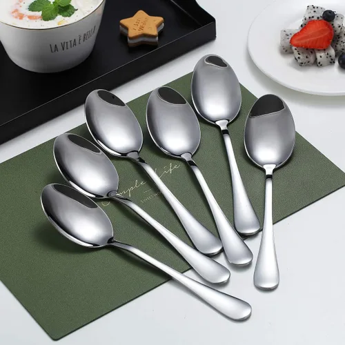 Vista 2 de Kyraton - 6 cucharas de mesa de acero inoxidable de 7.5 pulgadas, cucharas de sopa, cucharas de postre, cubiertos para lavavajillas, juego de 6