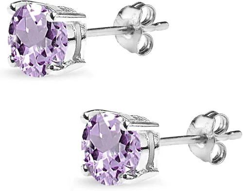 Vista 4 de Aretes redondos de plata de ley con piedras preciosas de 0.157in, 0.197in, 0.276in, 0.315in, morado solitario, amatista auténtica para mujeres