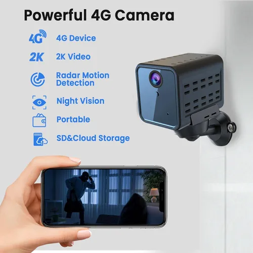 Vista 2 de javiscam Cámara de seguridad celular 4K, no incluye tarjeta SIM de cámara WiFi, no compatible con WiFi, sensor de movimiento de radar, cámara