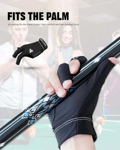 Vista 8 de KONLLEN Breathable Billiards Gloves, Left/Right Hand Three-finger design, mesh palm, adjustable wrist strap, secure grip for pool and snooker
