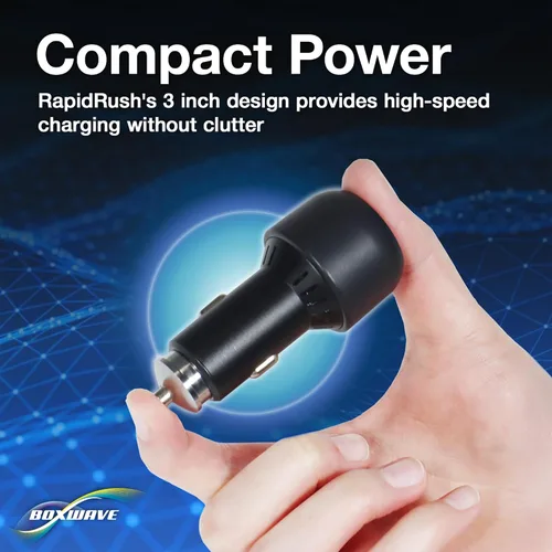 Vista 3 de BoxWave Cargador universal RapidRush PD para coche (95 W), rápido, 2 USB - negro azabache, cargador de coche para teléfonos inteligentes y tabletas