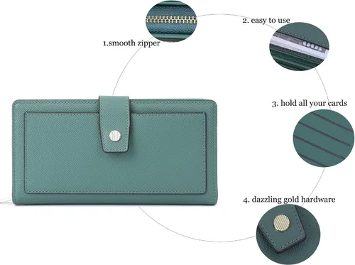 Vista 4 de Cartera organizadora de cuero para mujer con chequera y tarjetero - 2 estilos, Azul-2, Classic