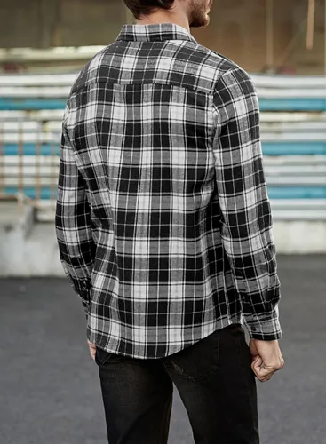 Vista 8 de JMIERR - Camisas de manga larga con botones para hombre, camisa informal de franela de algodón