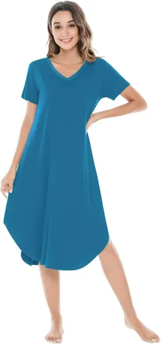Vista 7 de NACHILA Camisones para mujer, viscosa hecha de bambú, cuello en V, manga corta, ropa de dormir fresca
