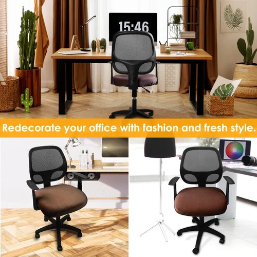 Vista 7 de Yikko Fundas de asiento de terciopelo para silla de 14.96-18.89 pulgadas, para silla de oficina y computadora, con correas, fundas lavables Marrón