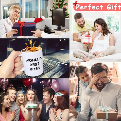 Vista 7 de Taza "World's Best Boss", Taza de Café The Office de 11 oz, Taza de Cerámica de 11 oz, Idea Divertida y Única, Regalos para Oficina, Jefes y Jefas