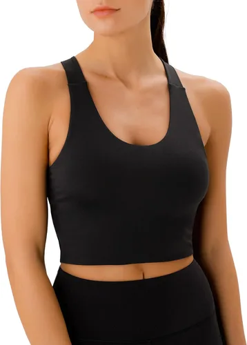 Vista 2 de Brasier deportivo para mujer, con espalda cruzada y relleno, ombliguera de soporte medio, camiseta sin mangas para entrenamiento