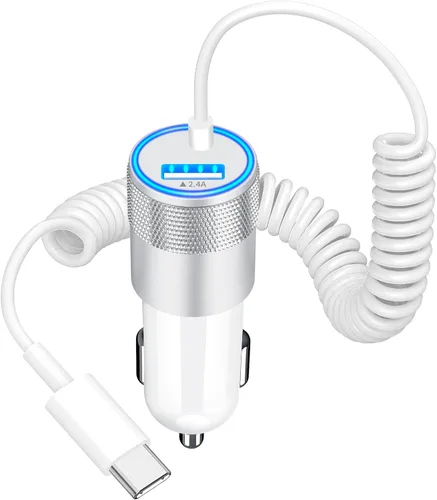 Vista 10 de Cargador de coche para iPhone con certificación MFi de Apple de carga rápida + cable Lightning de 6 pies Caiinei 4.8A Car Phone Charger Dual USB